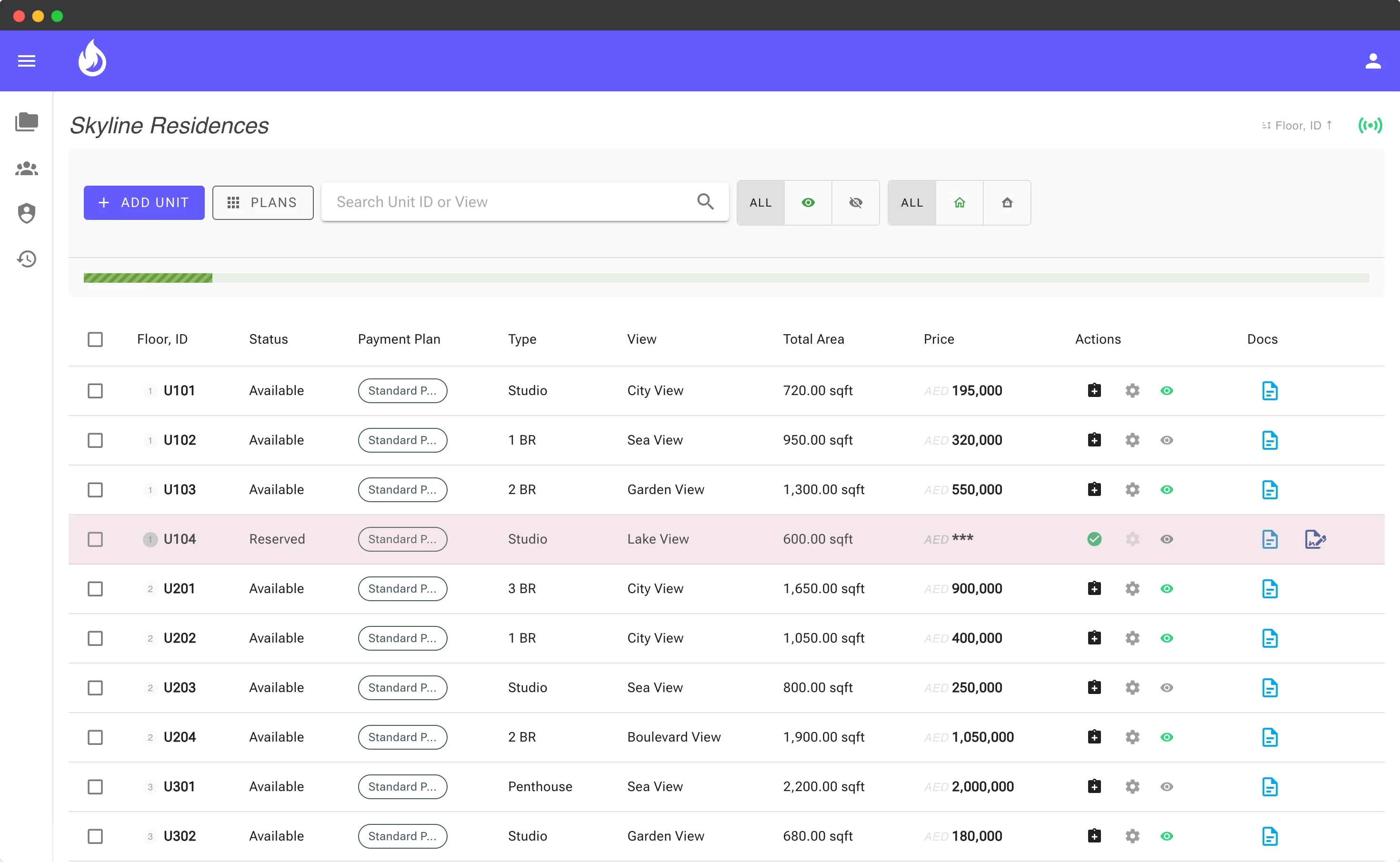 Unit Dashboard - Live inventory management